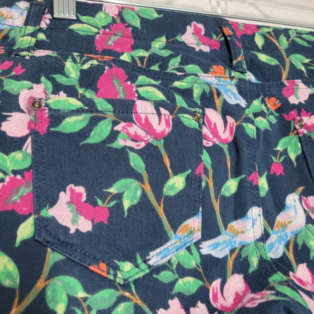 Time and Tru Aviar And Floral Pants Pull On Cropped Jeans 12/14 Large - Picture 6 of 8